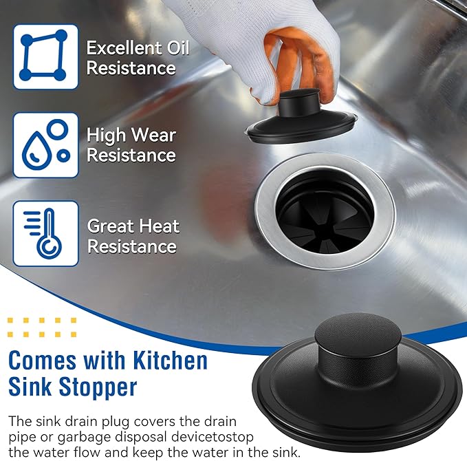 Saillong Garbage Disposal Flange, 3 Bolt Mount Stainless Steel Kitchen Sink Flange Kit with Stopper for 3 1/2 Inch Standard Sink Drain Hole, Compatible with InSinkErator Models Garbage Disposal