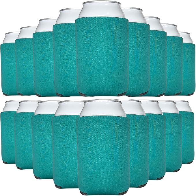 TahoeBay Bulk Blank Beer Can Cooler Sleeves (50-Pack) Sublimation Blanks for Vinyl Plain Soft Foam Can Sleeves Coolers for Soda Cans & Bottles Black, White, Assorted Solid Color (Teal)