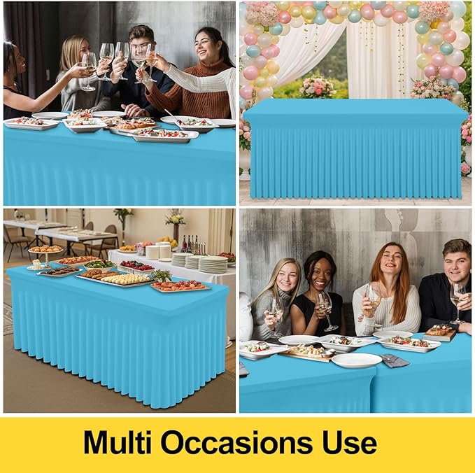 Smiry Spandex Tablecloth, Elastic Fitted Stretch Tablecloth for 4FT Rectangle Tables, Waterproof Washable Table Cover Skirt for Outdoor, Wedding, Banquet & Parties (Blue Mist, 48Lx30Wx30H Inch)