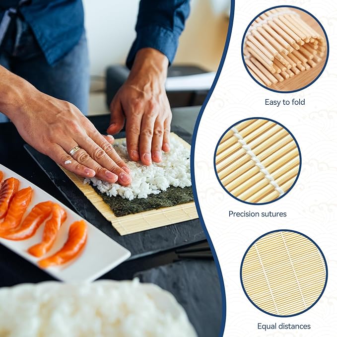 HOPELF 2 Pack 9.5&12 Inch Bamboo Sushi Mat - Sushi Roller Mat for Making, Shaping & Molding Sushi Roll & Kimbap - Food-Safe Sushi Making Supplies, Tools & Accessories