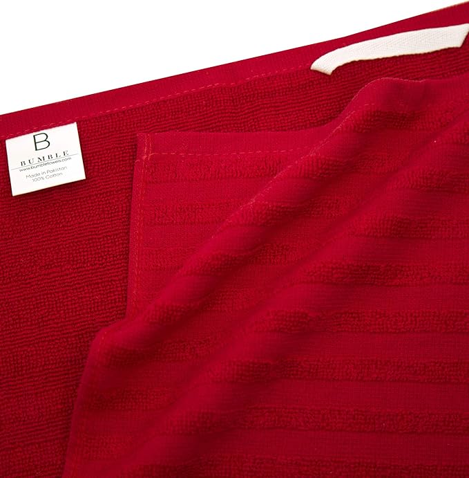 Premium Kitchen Towels (20”x 28”, 6 Pack) | Large Cotton Dish Towels | Flat & Terry Highly Absorbent Kitchen Linen Set with Hanging Loop | Wide Stripe Red