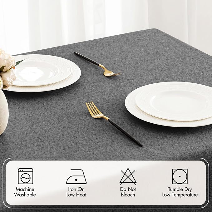 MIULEE Grey Rectangle Linen Polyester Tablecloth with Decorative Cutouts Spring Waterproof Stain Resistant & Shrink-Proof Table Cloth 60x84 inch Farmhouse Style for Dining Wedding and Outdoor