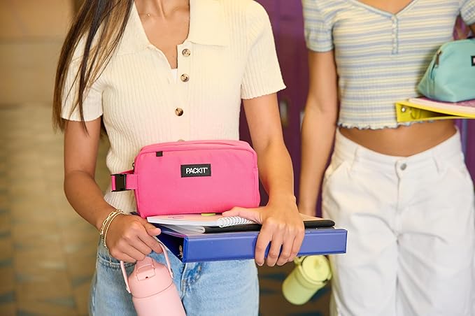 PackIt Freezable Small Insulated Snack Box, Sweet Strawberry, with EcoFreeze Technology (Built-in Ice Pack), Mini Cooler or Small Lunch Bag, For Fresh Snacks On the Go, for Work, Gym, or Travel