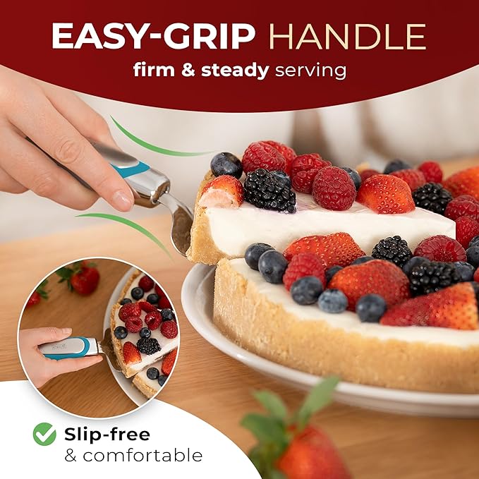 Orblue Pie Server, Essential Kitchen Tool, Serrated on Both Sides, Great for Right or Left Handed Chef, Stainless Steel Flatware, Cake Cutter, Blue