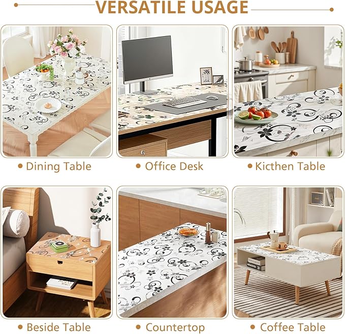 LovePads Floral Clear Table Cover Protector - 30 x 60 Inch Thick Plastic Table Cloth, Waterproof PVC Desk Mat for Dining Room Table, Wood Furniture Topper, Anti-Scratch Desk Pad for Kids Writing,