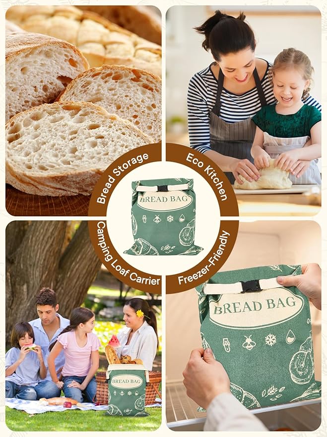 2 Pack Zippered Beeswax Bread Bags 17×13 Inch Large Cotton Sourdough Bread Bags Reusable Bread Storage Bags for Homemade Bread Freezer Safe for Bagel Croissant & Baguette Kitchen Baking Supplies