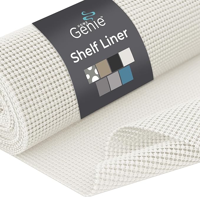 HOME GENIE Shelf Drawer and Cabinet Liner, Durable with Strong Grip, 17.5 in x 20 FT, Non Adhesive Liners Protect Kitchen Cabinets and Cupboard, Pantry, Bathroom Drawers and Shelves, Desks, White