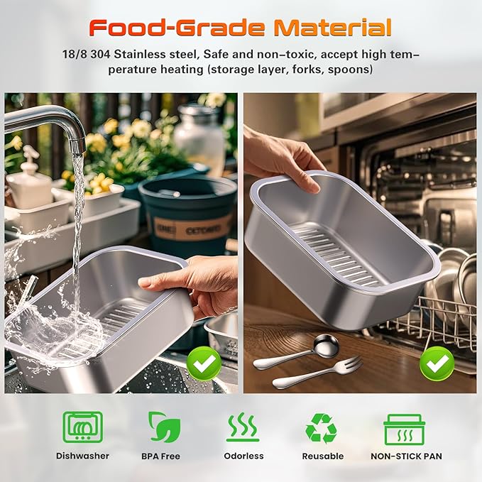 Cordless Electric Heated Lunch Box, XL 6.3Cups Rechargeable Food Warmer Lunch Box with Self Heating, Smart Timer, Adjustable Temperature, Leakproof, BPA Free, Removable Divider Dark Gray