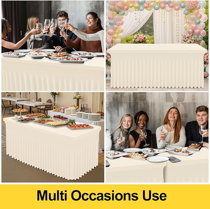 Smiry Spandex Tablecloth, Elastic Fitted Stretch Tablecloth for 4FT Rectangle Tables, Waterproof Washable Table Cover Skirt for Outdoor, Wedding, Banquet & Parties (Beige, 48Lx30Wx30H Inch)