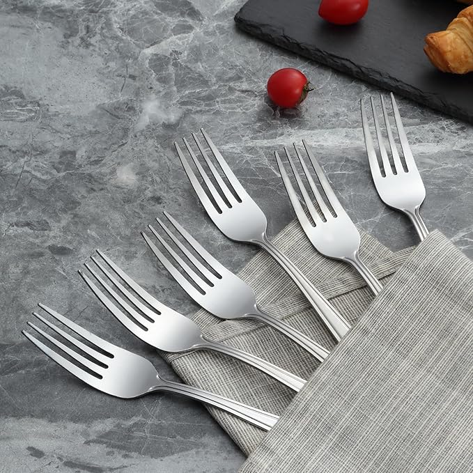 Unokit 24-Piece Stainless Steel Dinner Forks Silverware - 7.8 Inch Silver Dinner Forks Set of 24, Forks Set, Flatware Forks for Home, Kitchen or Restaurant, Mirror Polished, Dishwasher Safe