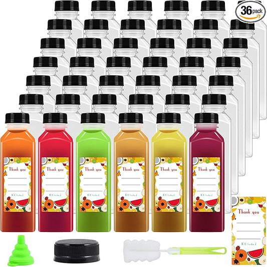 36pcs 16 oz Plastic bottles with lids,Juice bottles with caps, Reusable Clear Bulk Beverage Containers for Juice, Milk and Other Beverages