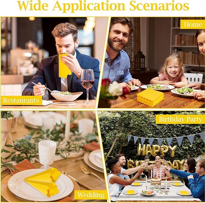 100 Pcs Cocktail Napkins, 2-Ply 5 x 5 Inches Disposable Scalloped Napkins, Thick Premium Dessert Napkins for Party, Wedding, Dinner, Birthday, Anniversary, Festival (Yellow)