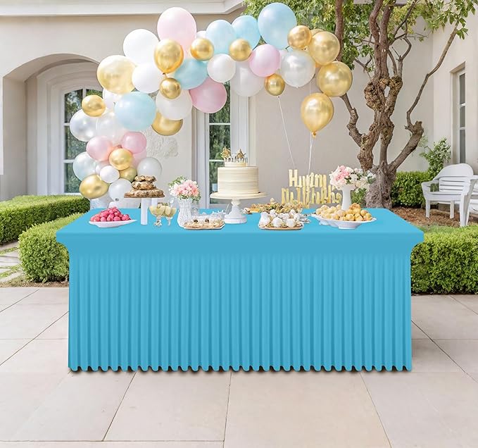 Smiry Spandex Tablecloth 2 Pack, Elastic Fitted Stretch Tablecloth for 6FT Rectangle Tables, Waterproof Washable Table Cover Skirt for Wedding, Banquet & Parties (Blue Mist, 72Lx30Wx30H Inch)