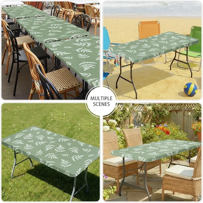 Smiry Spandex Fitted Tablecloth for 6 Foot Rectangle Tables, Washable Picnic Table Cover with Elastic, Stretch Reusable Table Cloth for Outdoor, Camping, Dining & Kitchen (Mint Leaf, 30"x72")