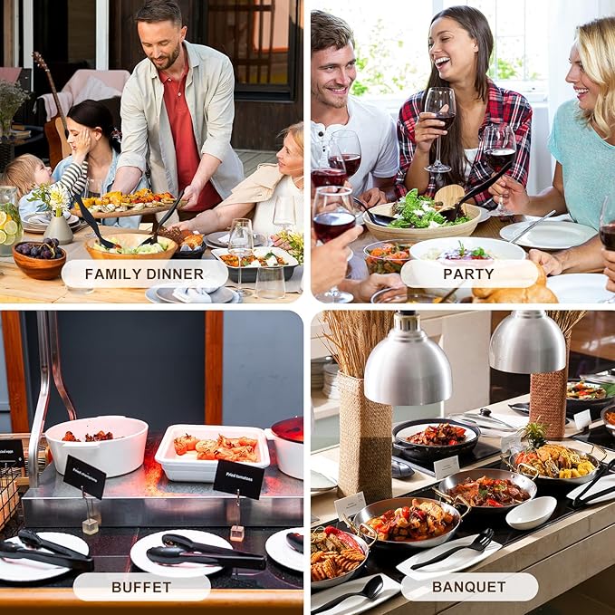Mwellewm 18Pcs Serving Utensils, 8.5'' Plastic Serving Utensils Set, Disposable Serving Spoons for Buffet, Large Serving Tongs for Food Heavy Duty Party Supplies for Salad Soup Cooking Catering(Black)