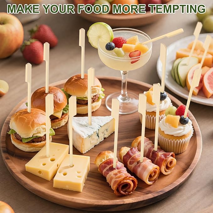 200PCS Bamboo Skewers for Appetizers, 7 IN Long Fancy Toothpicks for Appetizers Cocktail Picks, Flat Paddle Wooden Skewers Food Sticks for Party Fruit Kabobs BBQ Grilling Charcuterie Accessories