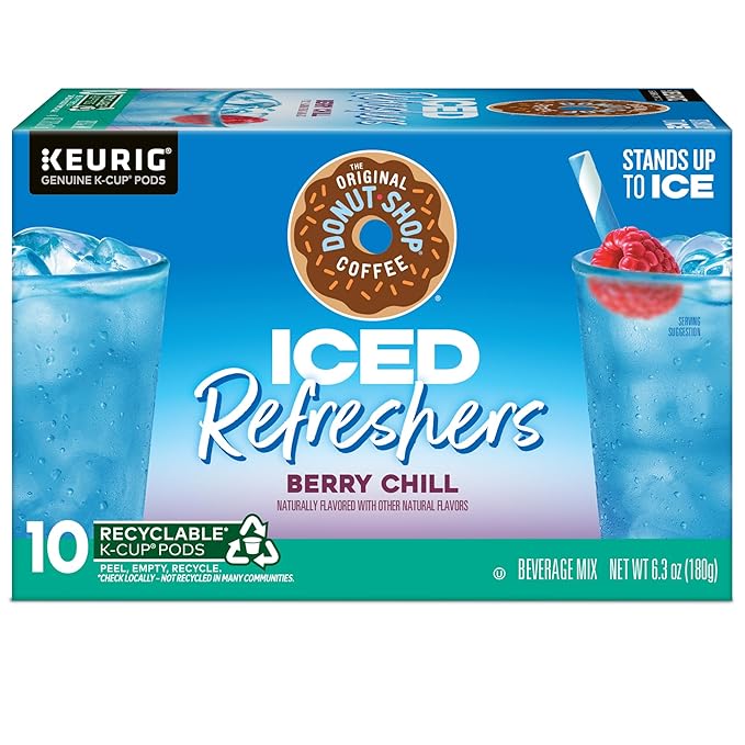 The Original Donut Shop Iced Refreshers, Berry Chill, Brew Over Ice Single Serve Keurig K-Cup Pods, 60 Count (6 Packs of 10)