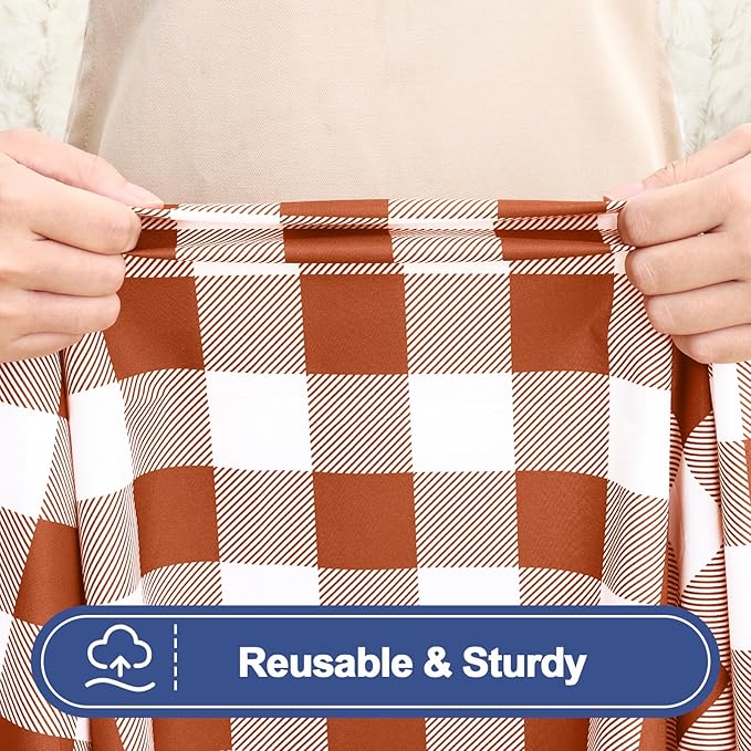 Smiry Picnic Table Cloth 2 Pack, Waterproof Elastic Fitted Tablecloths for 8FT Rectangle Tables, Washable Polyester Buffalo Plaid Tablecloth for Camping, Dining & Outdoor (Rust & White, 30" x 96")