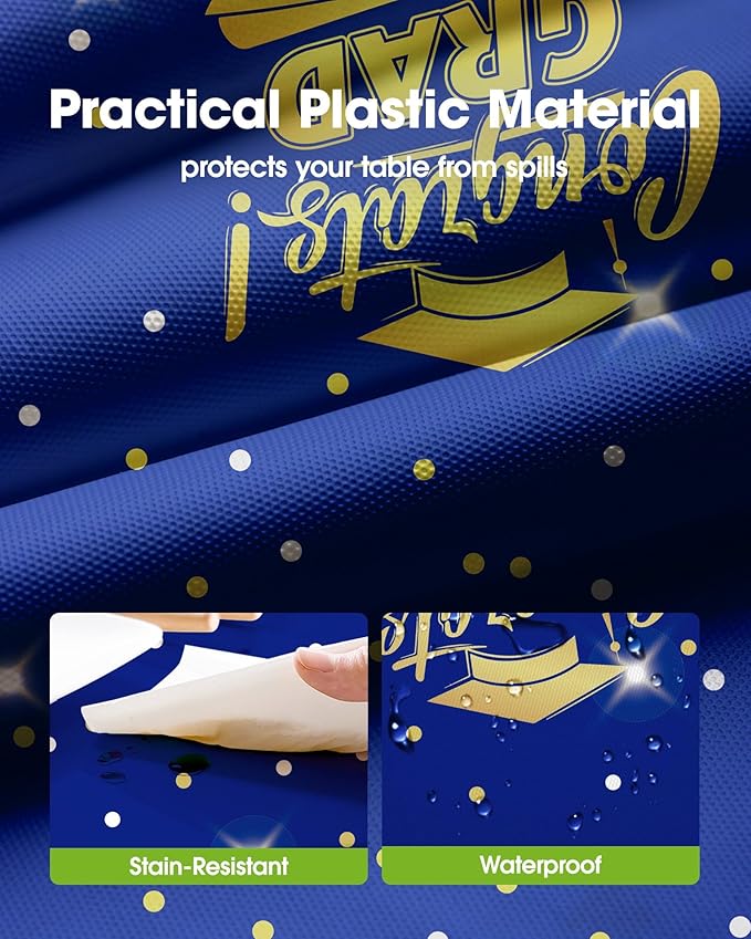 Pureegg Graduation Decorations 2026, 3 Pack Gongrats Grad Table Cloth for Graduation Party Supplies, Class of 2026 Decorations, 54x108 Inch, Graduation Blue