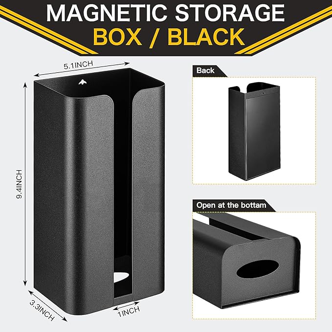 Uiifan 2 Pcs Magnetic Suction Plastic Bag Holder Wall Mount Plastic Grocery Bag Organizer Wide Opening Dispenser Fingerprint Resistant Smudge Proof Saver for Pantry, Black