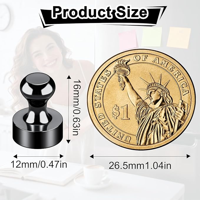 Metallic Magnets, Refrigerator Magnets, 24 Pack Black Magnetic Push Pins, Strong Fridge Magnets, Multi-use Whiteboard Magnets Perfect for Kitchen Office Classroom
