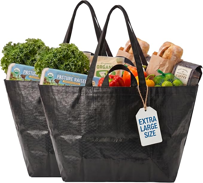 DURASACK Haul-It-All Extra-Large Reusable Shopping Bag – Heavy Duty Open-Top Tote with Handles, 18-Gallon Capacity,Black, Pack of 2