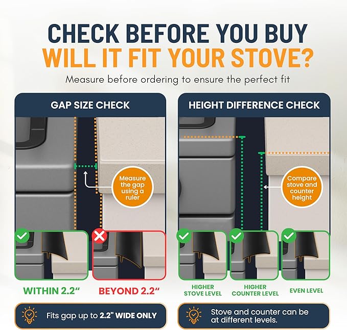 Linda’s Essentials Silicone Stove Gap Covers (2 Pack), Heat Resistant Oven Gap Filler Seals Gaps Between Stovetop and Counter, Easy to Clean Stove Gap Guard (25 Inches, Black)