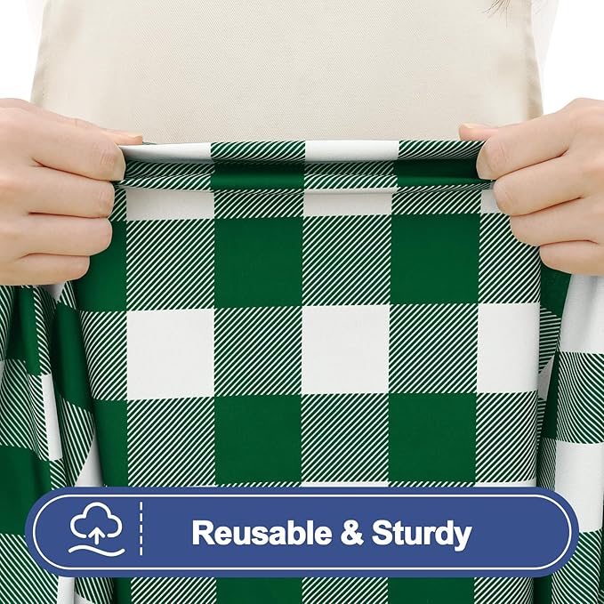 Smiry Picnic Table Cloth 2 Pack, Waterproof Elastic Fitted Tablecloths for 8FT Rectangle Tables, Washable Polyester Buffalo Plaid Tablecloth for Camping & Outdoor (Hunter Green & White, 30" x 96")