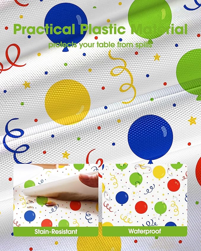 Pureegg Plastic Table Cloth Disposable 10 Pack, 54 x 108 Inch Table Cloths, Birthday Party Decorations, Picnic, White Tablecloths, Rectangle, Colorful, Rainbow Cover, Leakproof & Sturdy, Balloon