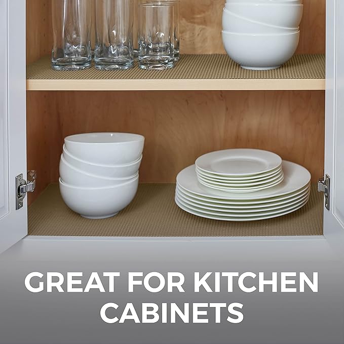 HOME GENIE Shelf Drawer and Cabinet Liner, Durable with Strong Grip, 17.5 in x 10 FT, Non Adhesive Liners Protect Kitchen Cabinets and Cupboard, Bathroom Drawers and Shelves, Desks, Light Taupe