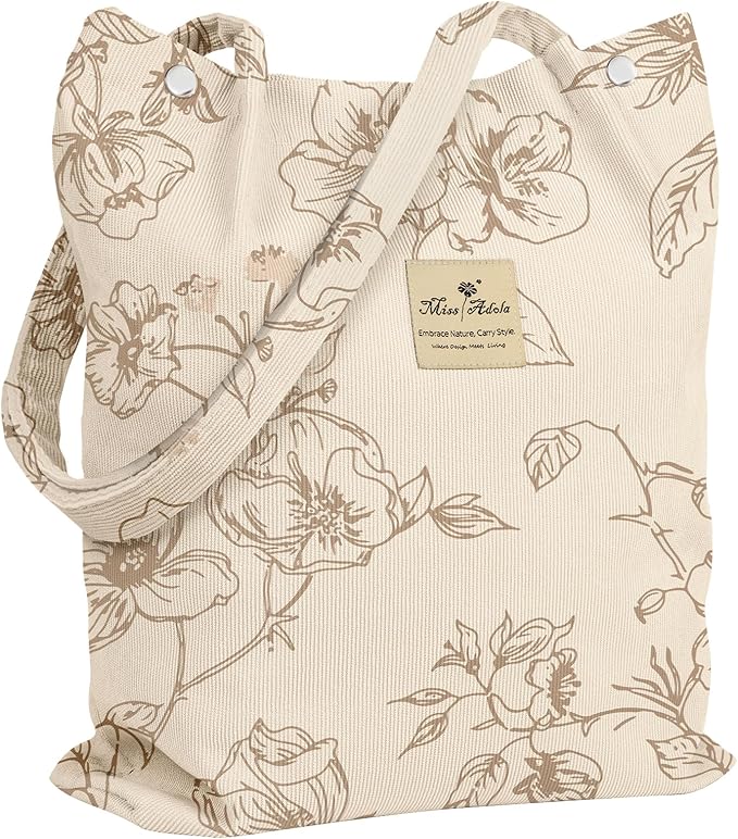 Miss Adola Corduroy Tote Bag for Women - Reusable Totes with Magnetic Buckle & Pocket Aesthetic Design Work Grocery Bags
