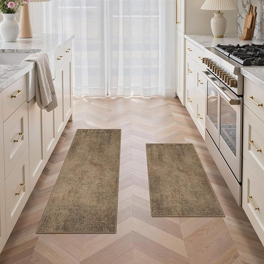 GENIMO Kitchen Mats for Floor 2PCS, Washable Absorbent Runner Rugs for Kitchen, 20"x48"+20"x32" Jute Rug, Cushioned Non Slip Kitchen Rugs for Kitchen Floor, Standing Mat Rug for Home, Sink, Laundry