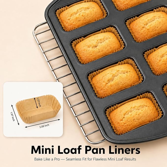 150 Pcs Mini Loaf Pan Liners Compatible with Wilton Mini Loaf Pan, Disposable Non-Stick Parchment Paper Cupcake Liners, Petite Loaf Baking Liner for Cupcake, Muffin, Brownies, Baking Accessories