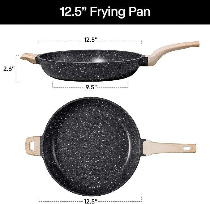 CAROTE 12.5 inch Nonstick Frying Pan Skillet,Non Stick Granite Fry Pan Egg Pan Omelet Pans, Stone Cookware Chef's Pan, PFOA Free,Induction Compatible