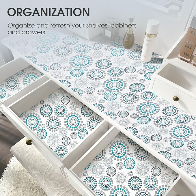 Drawer and Shelf Liner, Non-Slip Kitchen Cabinet Liners Non-Adhesive Thick Strong Grip Waterproof Washable Mats Protect Dresser Shelves Cupboard Bathroom Cabinets, Spiral, 24 in X 30 FT