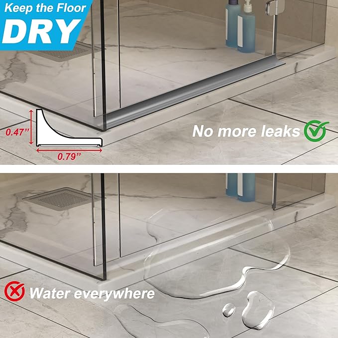67Inch Shower Threshold Water Dam, Self-Adhesive Silicone Shower Barrier Water Stopper Shower Door Bottom Seal Strip Shower Splash Guard for Bathroom Kitchen Bathtub
