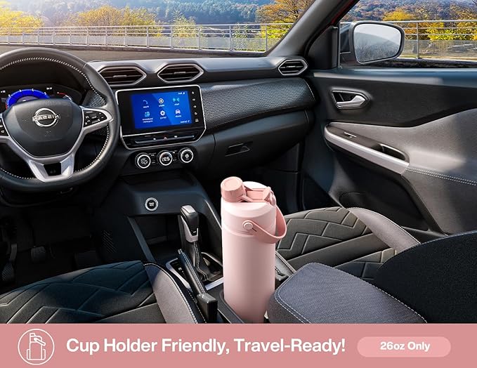 POWCAN 26 oz Insulated Water Bottle with 2-in-1 Straw and Spout Lid, Keep Cold 24H, Leak-Proof, Fits in Car Cup Holder, Stainless Steel Water Bottle for Gift, Holiday, Trip, School (Aflutter in Bloom)