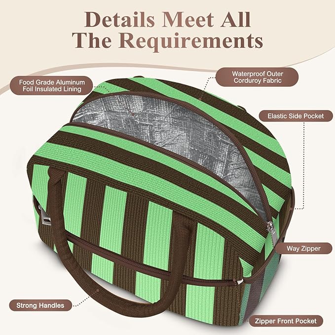 KUBYA Lunch Bag Lunch Box for Women, Cute Corduroy Insulated Reusable Work Leakproof Simple Adults Large Lunch Boxes Tote Bag Men Cooler Bag