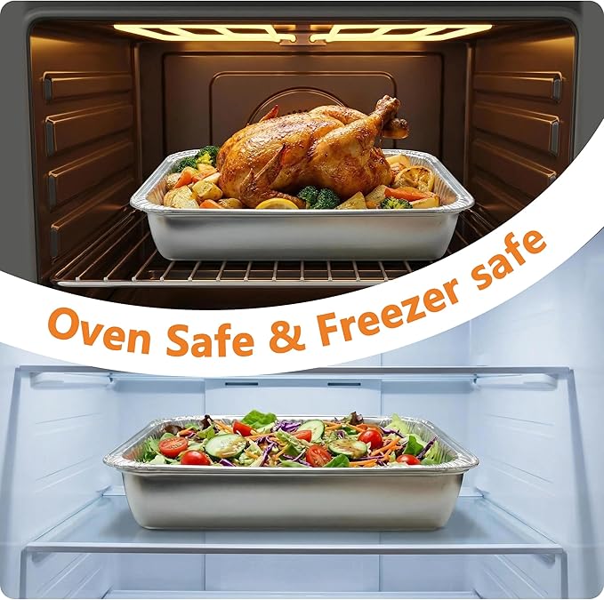 9x13 Baking Pan - Rectangle Cake Pan Deep Heavy Duty Stainless Steel Oven Safe Roasting Baking Pan for Lasagna Brownies Casseroles, with Half Size 10 Pack Disposable Aluminum Foil Pans 9x13