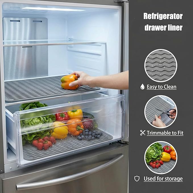 Silicone Dish Drying Mat for Kitchen Counter or Sink, Refrigerator or Drawer Liner, Easy Clean, Eco-Friendly, Heat-Resistant, Grey, 16 inches x 12 inches