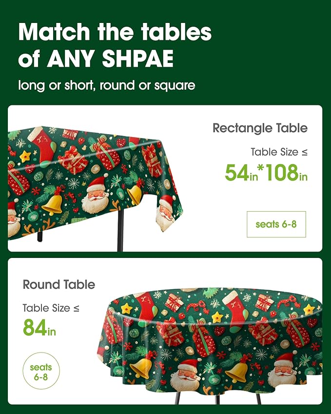Pureegg Plastic Table Cloth Disposable 10 Pack, 54 x 108 Inch Table Cloths for Parties, Decorative Tablecloths for Rectangle Tables, Christmas Tablecloth Plastic, Leakproof & Sturdy, Christmas Green