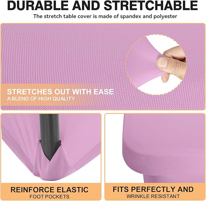 6 Pack 6 Feet Pink Spandex Tablecloth for Rectangular Tables, Fitted & Stretch, Washable, Wrinkle Resistant, Perfect for Event, Wedding, Party, Banquet, Cocktail, Festival, and Table Protector