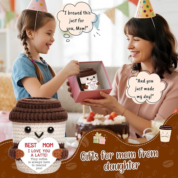 OCCdesign Mini Birthday Gifts for Mom from Daughter I Love You Crochet Coffee Appreciation Gifts for Mom Women Mother Wife Bonus Moms Stepmom Mother-in-Law Mommy Best Handmade Gift
