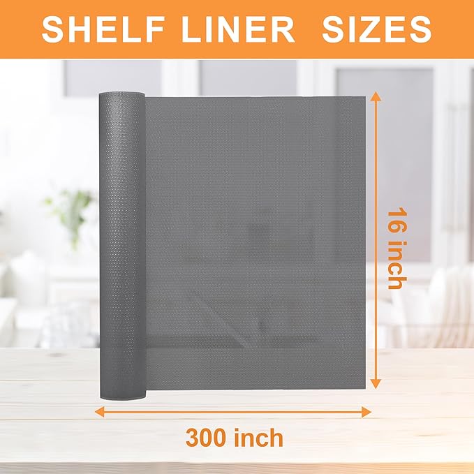 FLPMIX Shelf Liners for Kitchen Cabinets: 16" x 25' Clear Waterproof Drawer Mat - Translucent Grey Non-Adhesive Easy to Cut Refrigerator Liner for Pantry Shelving