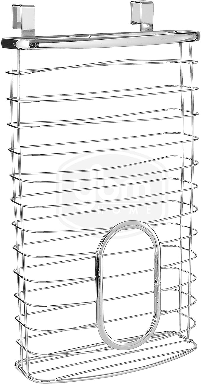 YBM HOME Plastic Bags Container and Dispenser for Grocery Bags, Metal Over The Cabinet Door Storage Bags Holder Organizer Holds Up to 50 Plastic Shopping Bags, Silver(6-Pack)