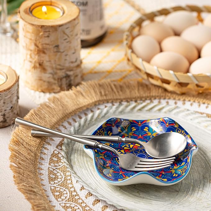 Spoon Rest for Kitchen Counter Boho Style Spatula Rest Spoon Holder, 5.3in Ceramic Stove Spoon Rest Cooking Housewarming Gift Modern Farmhouse Home DéCor