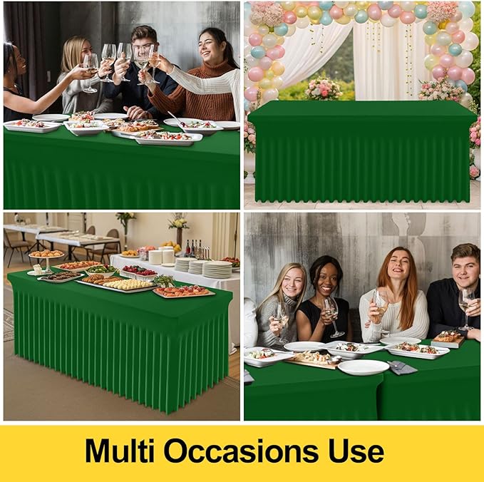 Smiry Spandex Tablecloth, Elastic Fitted Stretch Tablecloth for 8FT Rectangle Tables, Waterproof Washable Table Cover Skirt for Outdoor, Wedding, Banquet & Parties (Emerald Green, 96Lx30Wx30H Inch)