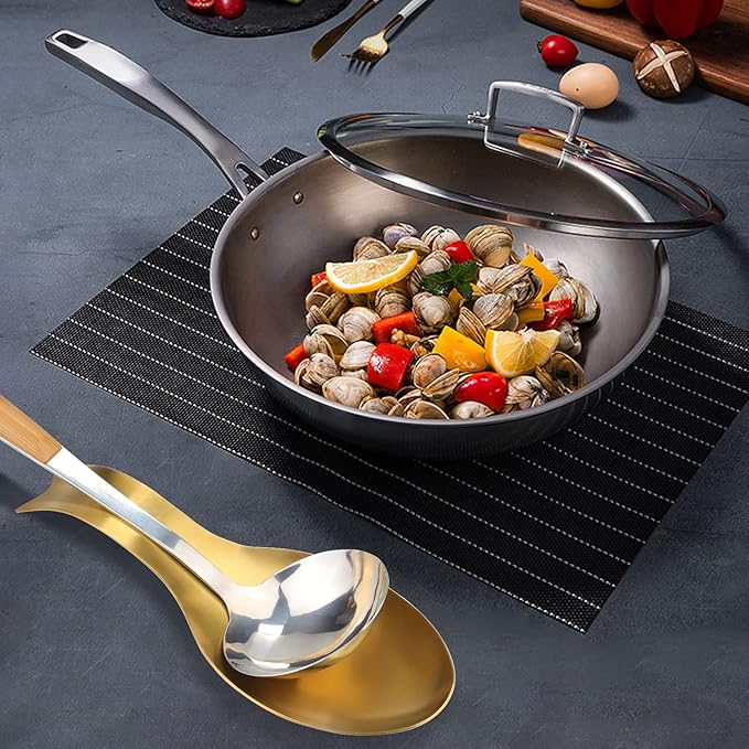 Stainless Steel Spoon Rest, Spatula Ladle Holder, Stainless Steel Utensil Spoon Rest Holder, Brushed Finish, Dishwasher Safe 9.8 x 3.7 Inch (Gold + Gold Fish Tail)