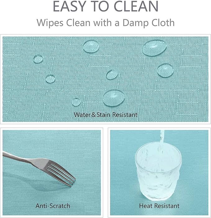 Veblandy Rectangle Tablecloth Waterproof 60x104 inch Linen Textured Table Cloth Stain and Wrinkle Resistant Washable, Decorative Fabric Table Cover for Dining, Party and Camping, Aqua