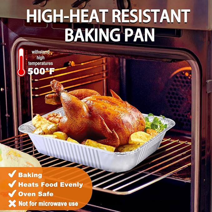 Aluminum Foil Pans 9x13 Disposable - Half Size Aluminum Foil Heavy Duty deep Steam Table Pan, Tin foil Turkey Sheets Tray Chafing Grill Accessories for Cooking, Baking, Storing, Food Prepping (10)